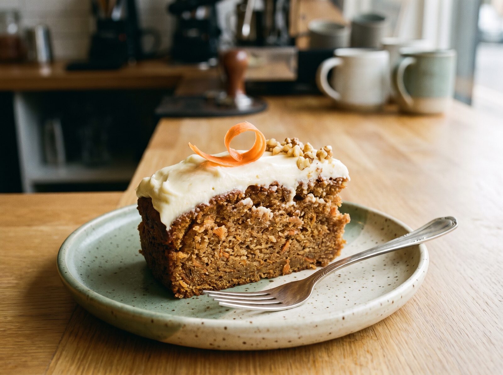 A slice of carrot and ginger cake